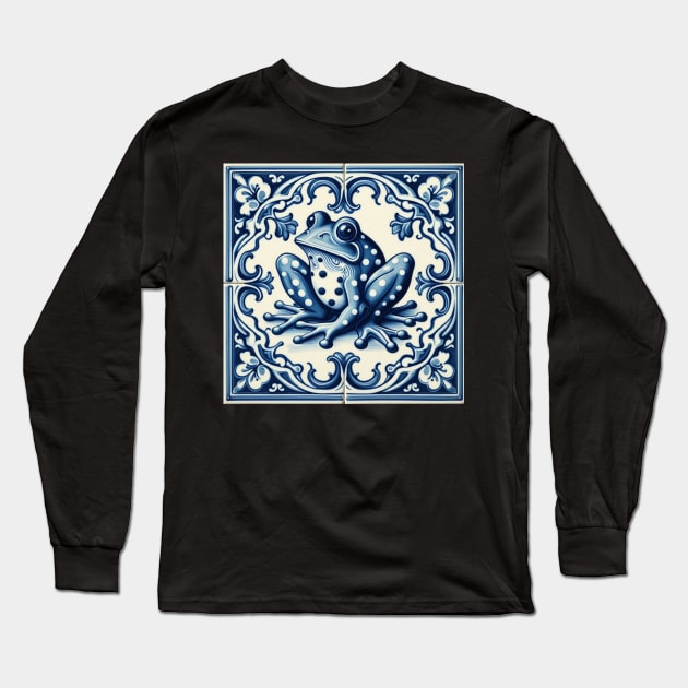 Delft Tile With Dotted Frog No.3 Long Sleeve T-Shirt by artnook